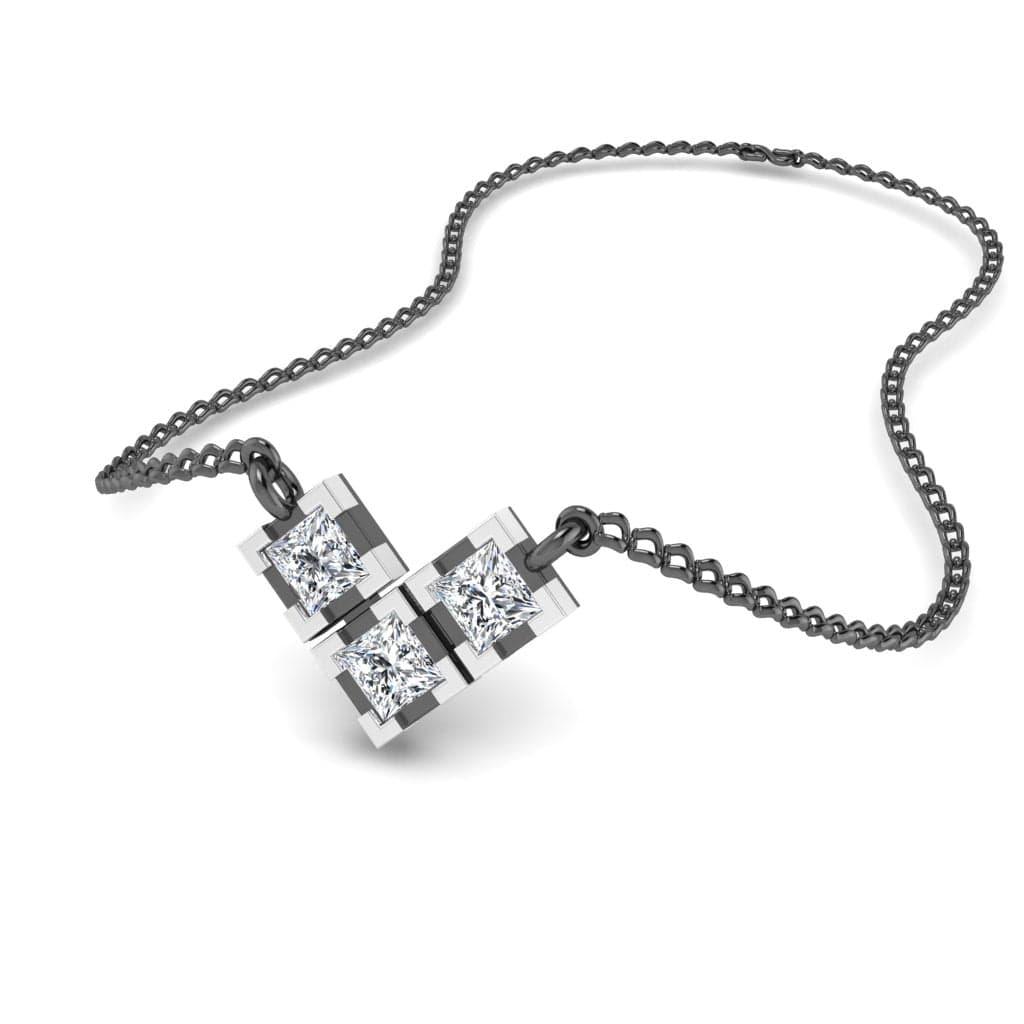 JBR Jeweler Silver Necklace JBR Classic Two Tone Round Cut Stone Pendant Sterling Silver Necklace