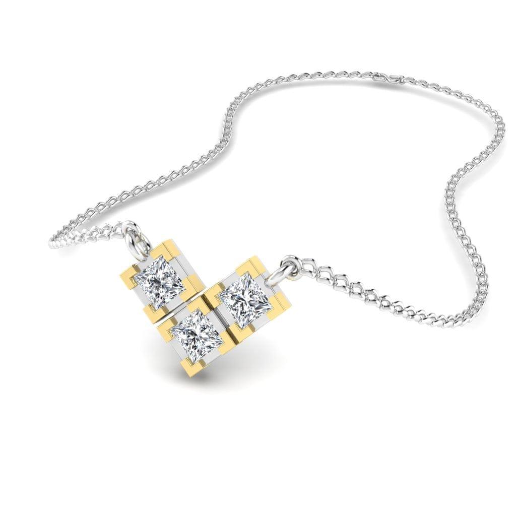 JBR Classic Two Tone Round Cut Stone Pendant Sterling Silver Necklace - JBR Jeweler