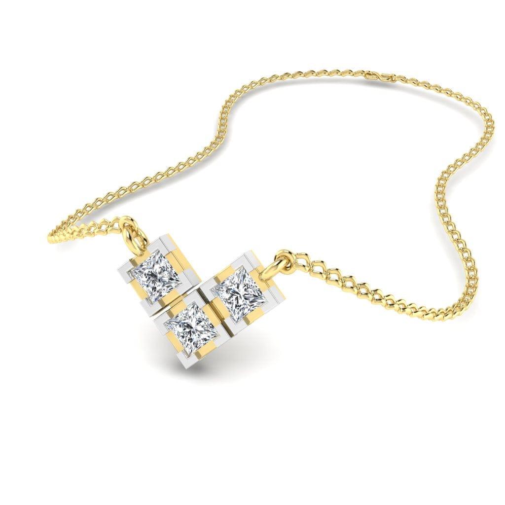 JBR Classic Two Tone Round Cut Stone Pendant Sterling Silver Necklace - JBR Jeweler