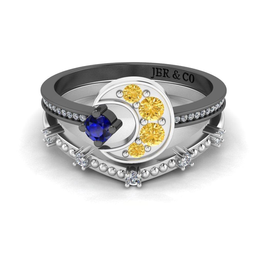 JBR Crescent Sapphire Round Cut Sterling Silver Ring Set - JBR Jeweler