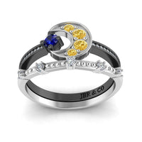 JBR Crescent Sapphire Round Cut Sterling Silver Ring Set - JBR Jeweler