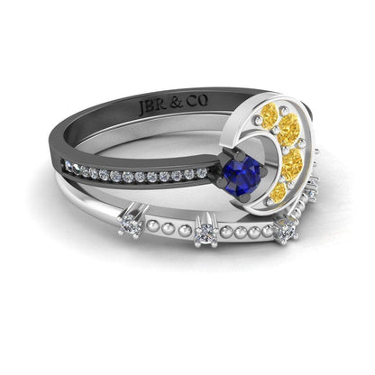 JBR Crescent Sapphire Round Cut Sterling Silver Ring Set - JBR Jeweler