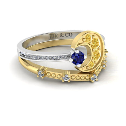 JBR Crescent Sapphire Round Cut Sterling Silver Ring Set - JBR Jeweler