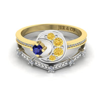 JBR Crescent Sapphire Round Cut Sterling Silver Ring Set - JBR Jeweler