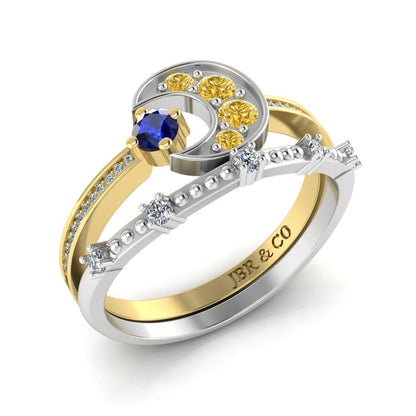 JBR Crescent Sapphire Round Cut Sterling Silver Ring Set - JBR Jeweler