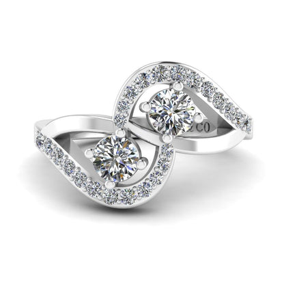 JBR Crossover Round Cut Diamonds Sterling Silver Promise Ring - JBR Jeweler