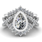 JBR Crown Halo Twist Pear Cut Sterling Silver Ring Set - JBR Jeweler