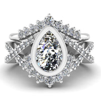 JBR Crown Halo Twist Pear Cut Sterling Silver Ring Set - JBR Jeweler