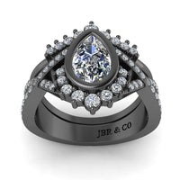 JBR Crown Halo Twist Pear Cut Sterling Silver Ring Set - JBR Jeweler