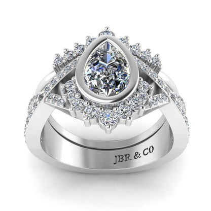 JBR Crown Halo Twist Pear Cut Sterling Silver Ring Set - JBR Jeweler