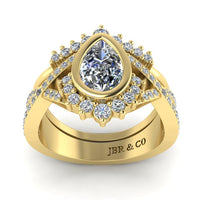 JBR Crown Halo Twist Pear Cut Sterling Silver Ring Set - JBR Jeweler