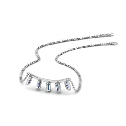 JBR Curved Bar With Baguette Sterling Silver Necklace - JBR Jeweler