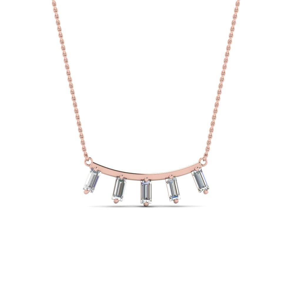 JBR Curved Bar With Baguette Sterling Silver Necklace - JBR Jeweler