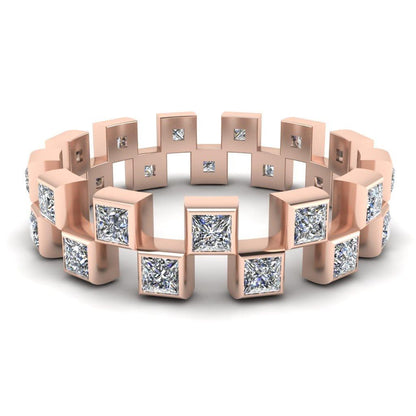 JBR Jeweler Silver Ring 3 / Silver Rose Gold Plated JBR Eternity Princess Cut Sterling Silver Women's Band