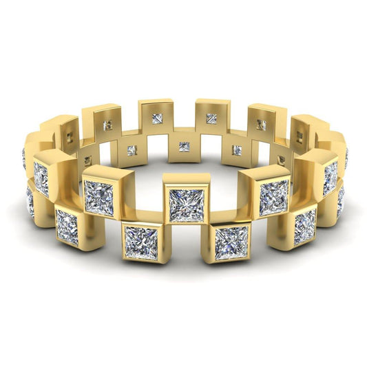 JBR Jeweler Silver Ring 3 / Silver Yellow Gold Plated JBR Eternity Princess Cut Sterling Silver Women's Band