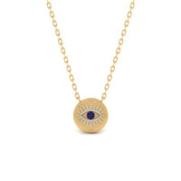 JBR Jeweler Silver Necklace 18 / Silver Yellow Gold Finish JBR Evil Eye Disc Pendant In Sterling Silver