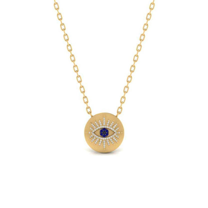 JBR Jeweler Silver Necklace 18 / Silver Yellow Gold Finish JBR Evil Eye Disc Pendant In Sterling Silver