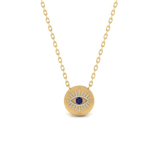 JBR Jeweler Silver Necklace 18 / Silver Yellow Gold Finish JBR Evil Eye Disc Pendant In Sterling Silver