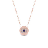 JBR Jeweler Silver Necklace 18 / Silver Rose Gold Finish JBR Evil Eye Disc Pendant In Sterling Silver