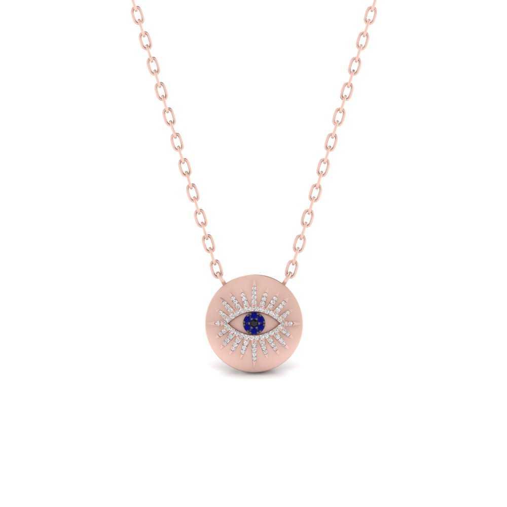 JBR Jeweler Silver Necklace 18 / Silver Rose Gold Finish JBR Evil Eye Disc Pendant In Sterling Silver