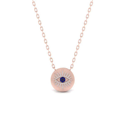 JBR Jeweler Silver Necklace 18 / Silver Rose Gold Finish JBR Evil Eye Disc Pendant In Sterling Silver