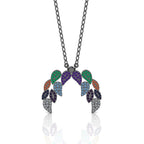 JBR Familiar Leaf Multi-color Round Cut Sterling Silver Necklace - JBR Jeweler