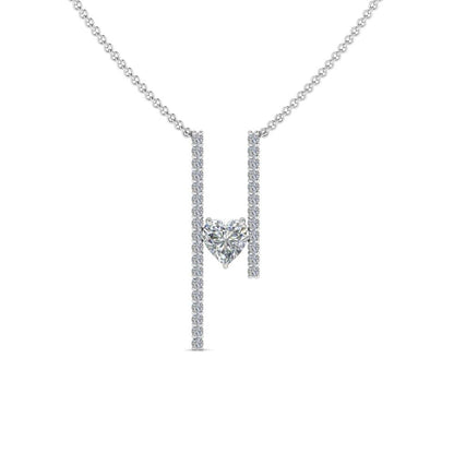 JBR Floating Heart Diamond Verical Bar Pendant Necklace - JBR Jeweler