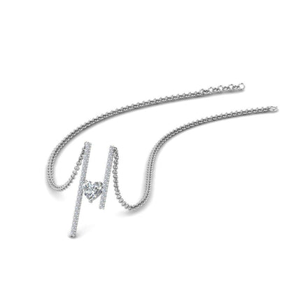 JBR Floating Heart Diamond Verical Bar Pendant Necklace - JBR Jeweler