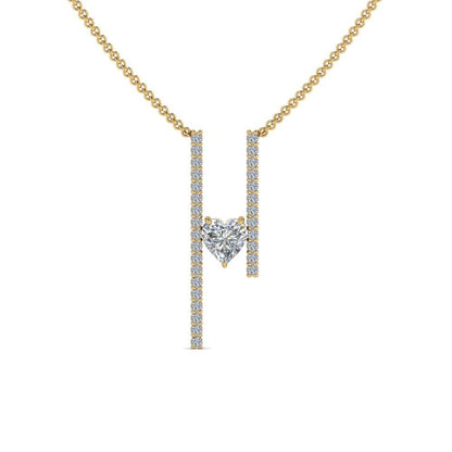 JBR Floating Heart Diamond Verical Bar Pendant Necklace - JBR Jeweler