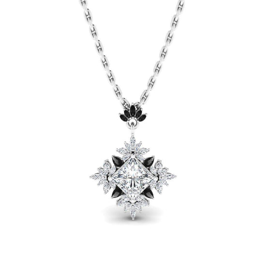 JBR Floral Princess Cut Sterling Silver Pendate Necklace - JBR Jeweler