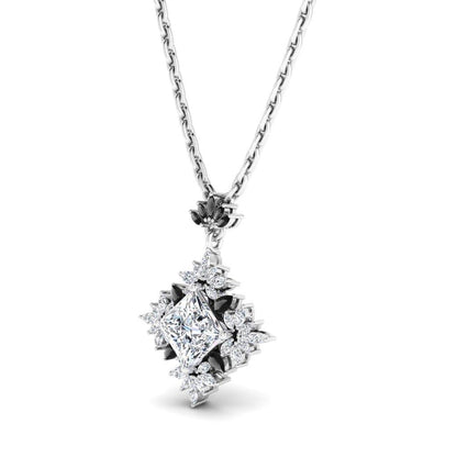 JBR Floral Princess Cut Sterling Silver Pendate Necklace - JBR Jeweler