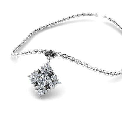 JBR Floral Princess Cut Sterling Silver Pendate Necklace - JBR Jeweler