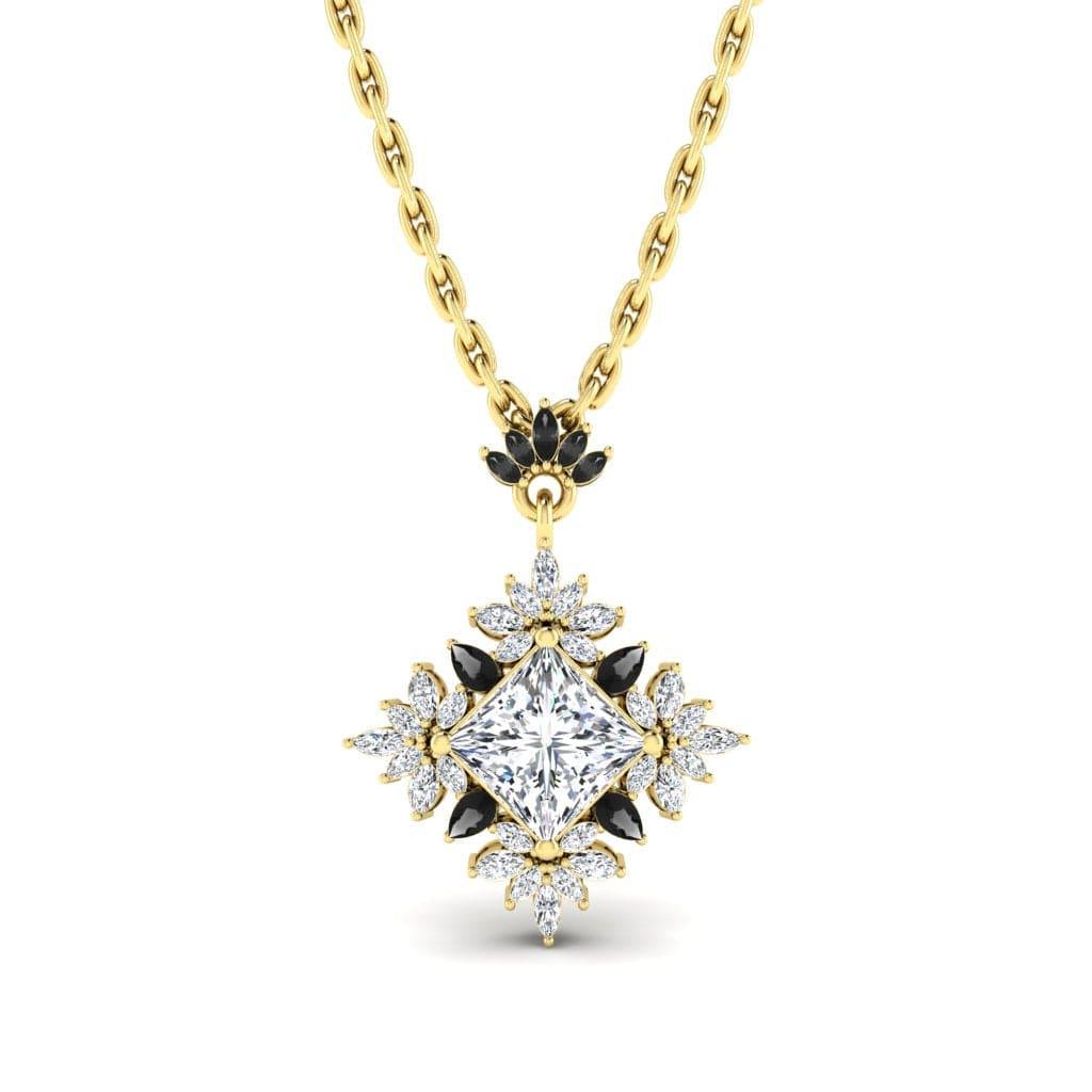 JBR Floral Princess Cut Sterling Silver Pendate Necklace - JBR Jeweler