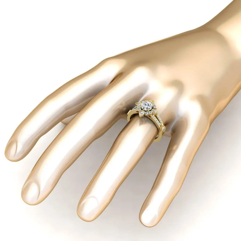 JBR Flower Design Halo Round Cut Sterling Silver Ring - JBR Jeweler