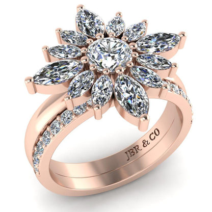 JBR Flower Marquise Cut Sterling Silver Ring Set - JBR Jeweler