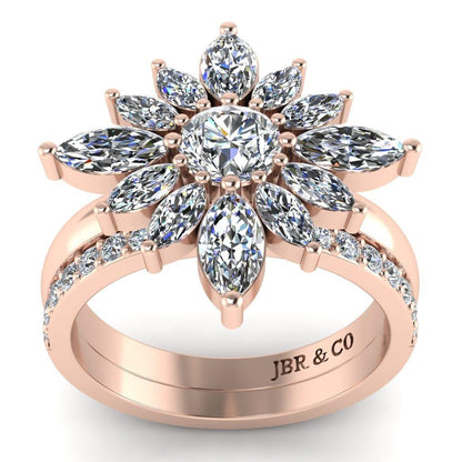 JBR Flower Marquise Cut Sterling Silver Ring Set - JBR Jeweler