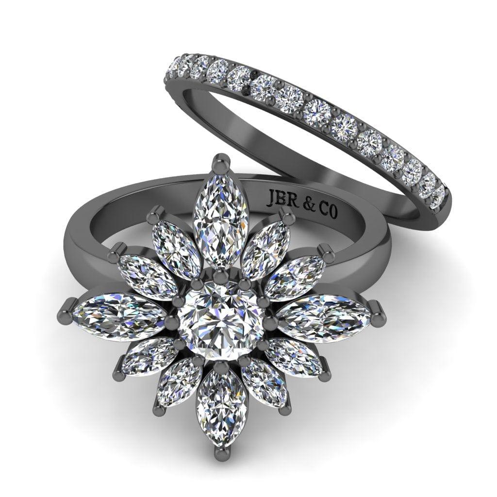 JBR Flower Marquise Cut Sterling Silver Ring Set - JBR Jeweler