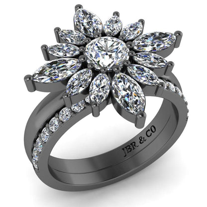 JBR Flower Marquise Cut Sterling Silver Ring Set - JBR Jeweler