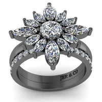 JBR Flower Marquise Cut Sterling Silver Ring Set - JBR Jeweler