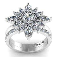 JBR Flower Marquise Cut Sterling Silver Ring Set - JBR Jeweler