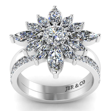 JBR Flower Marquise Cut Sterling Silver Ring Set - JBR Jeweler