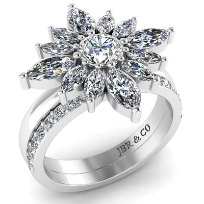 JBR Flower Marquise Cut Sterling Silver Ring Set - JBR Jeweler