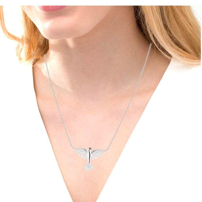 JBR Flying Bird Diamond Stud Sterling Silver Necklace - JBR Jeweler