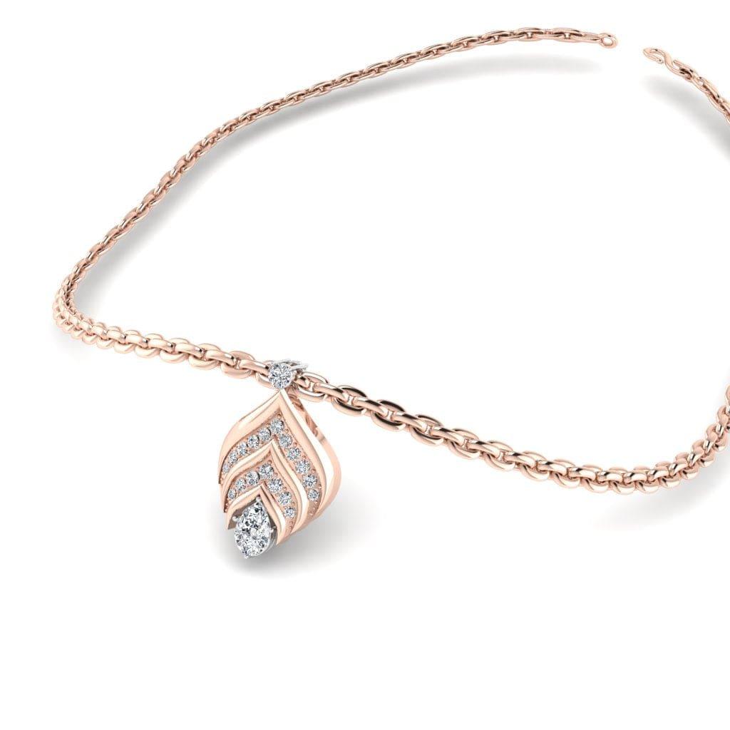 JBR Gorgeous Beauty Leaf Round Cut Diamond Sterling Silver Necklace - JBR Jeweler