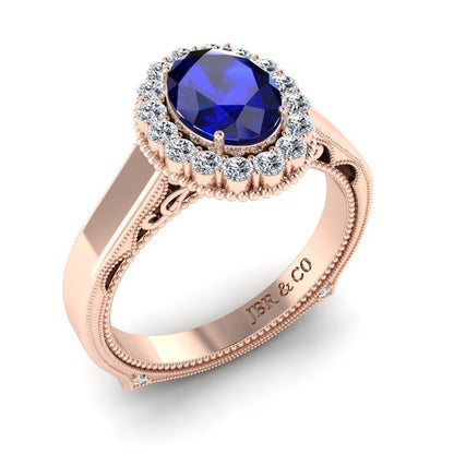 JBR Halo 1.0 CT Oval Sapphire Sterling Silver Promise Ring - JBR Jeweler