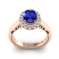 JBR Halo 1.0 CT Oval Sapphire Sterling Silver Promise Ring - JBR Jeweler