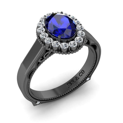 JBR Halo 1.0 CT Oval Sapphire Sterling Silver Promise Ring - JBR Jeweler