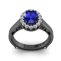 JBR Halo 1.0 CT Oval Sapphire Sterling Silver Promise Ring - JBR Jeweler