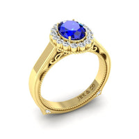 JBR Halo 1.0 CT Oval Sapphire Sterling Silver Promise Ring - JBR Jeweler