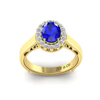 JBR Halo 1.0 CT Oval Sapphire Sterling Silver Promise Ring - JBR Jeweler